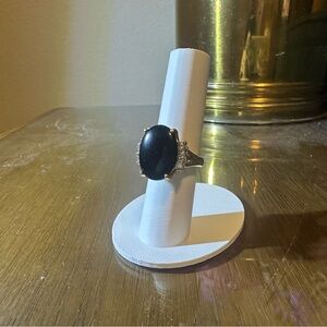 Elegant Black Stone Ring with Gold Accent